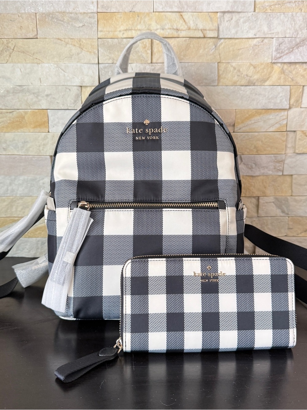 Bundle‼️ Kate Spade Chelsea Medium Backpack KC537 & KC646 Wallet Nylon Black - Picture 2 of 10